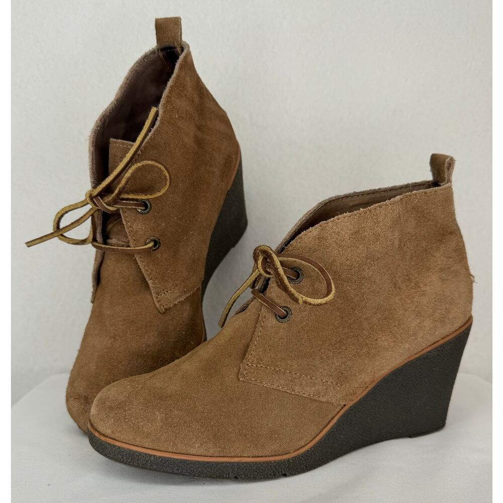 Sperry Top Sider Tan Suede Lace Up Wedge Leather Suede Ankle Boots 8M